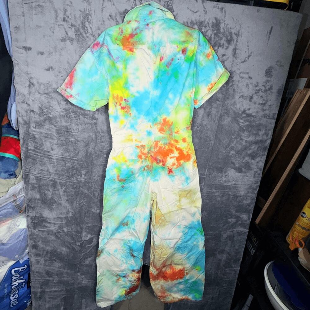 Zara Womens Tie Dye Jumpsuit M Multicolor Short Sleeve Zip Up Romper Coveralls - Picture 5 of 8